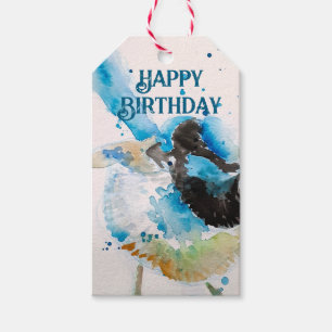 Blue Wren Watercolor Happy Birthday Wrens Aqua Gift Tags