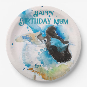 Blue Wren Watercolor Happy Birthday Wrens Aqua Paper Plate