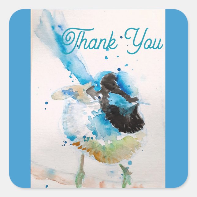 Blue Wren Watercolor Thank You Wrens Aqua Square Sticker (Front)