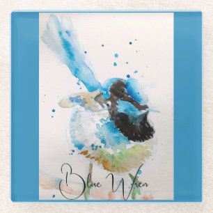 Blue Wren Watercolour Painting Australian Birds Glass Coaster
