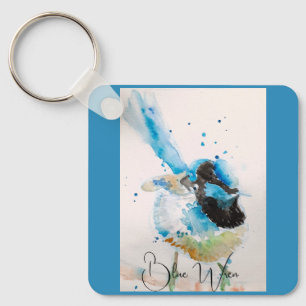 Blue Wren Watercolour Painting Australian Birds Key Ring