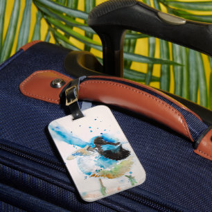 Blue Wren Watercolour Painting Australian Birds Luggage Tag
