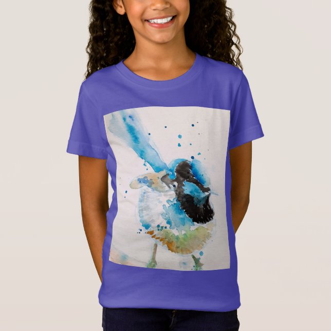 Blue Wren Watercolour Painting Australian Birds T-Shirt (Front)