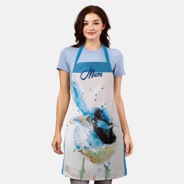 Blue Wren Wrens Watercolour Baby Blue Australian Apron (Worn)