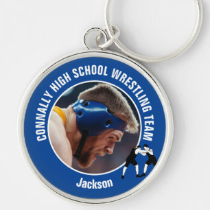 Blue Wrestling Team Photo High School Wrestler Key Ring