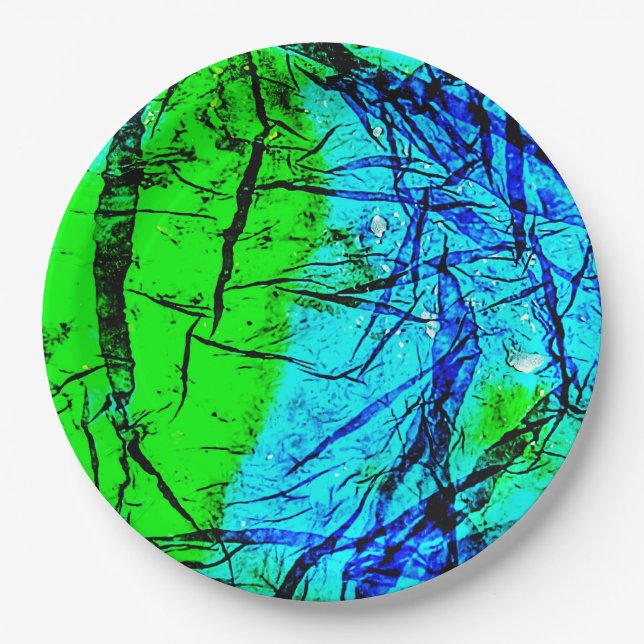Blue wrinkle abstract recycle plastic paper plate (Front)