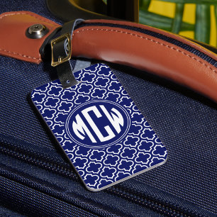 Blue Wt Moroccan White Circle Monogram DIY BG Luggage Tag