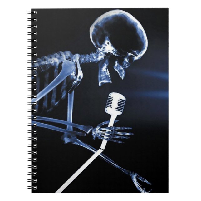 Blue X-Ray Vision Skeleton Singing on Mic Notebook (Front)