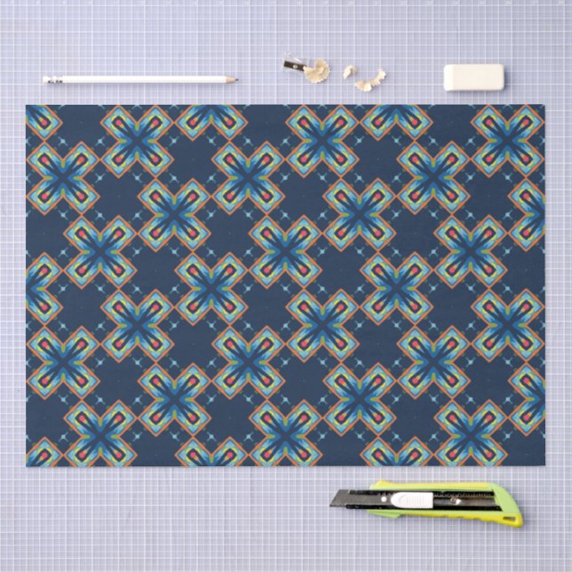 Blue X's abstract pattern Tissue Paper (Craft)