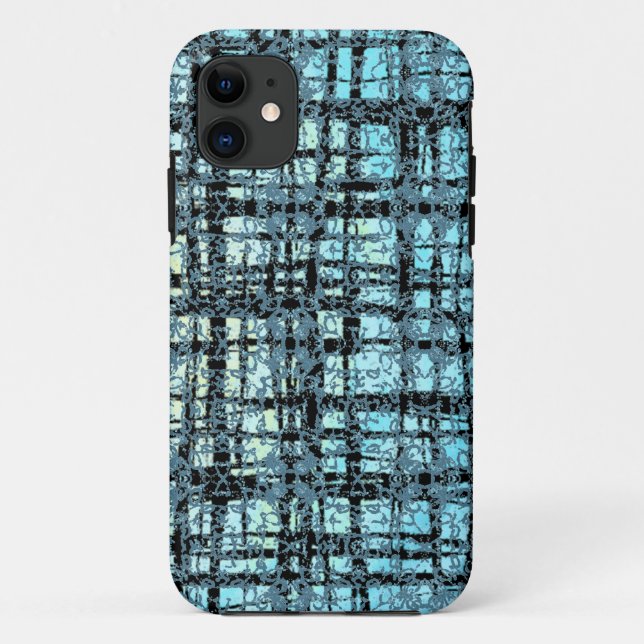 Blue X's and O's Pattern Black Check Case-Mate iPhone Case (Back)