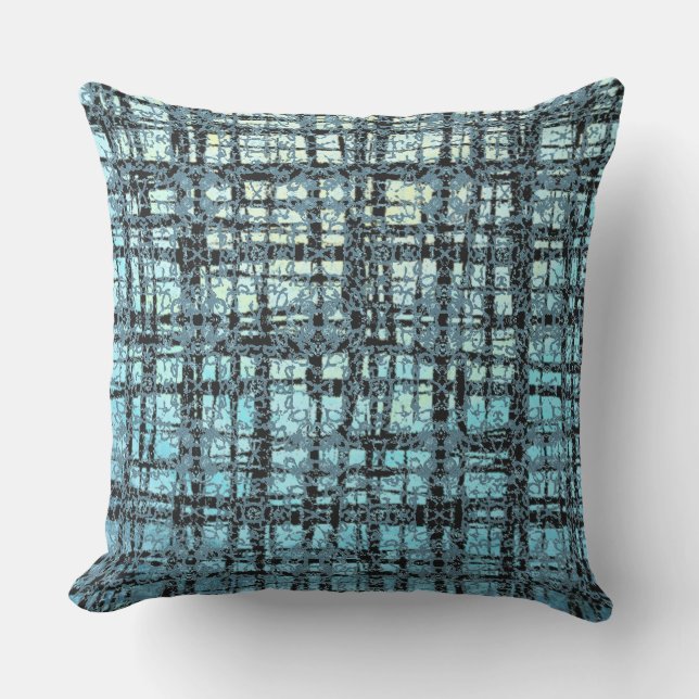 Blue X's and O's Pattern Black Check Cushion (Front)