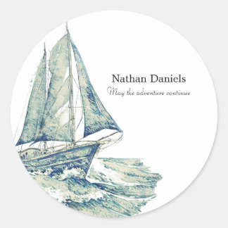 Blue Yacht In memorial  Classic Round Sticker