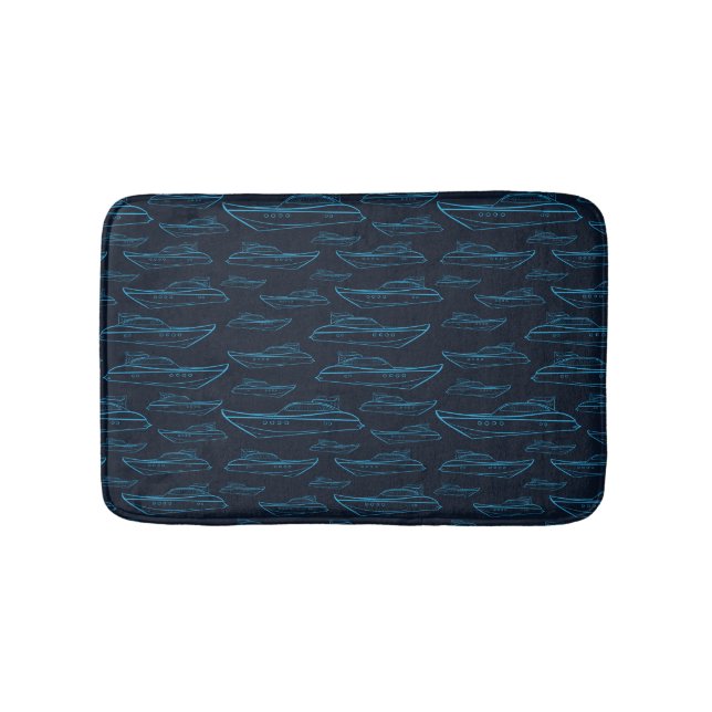 Blue Yacht Pattern Bath Mat (Front)