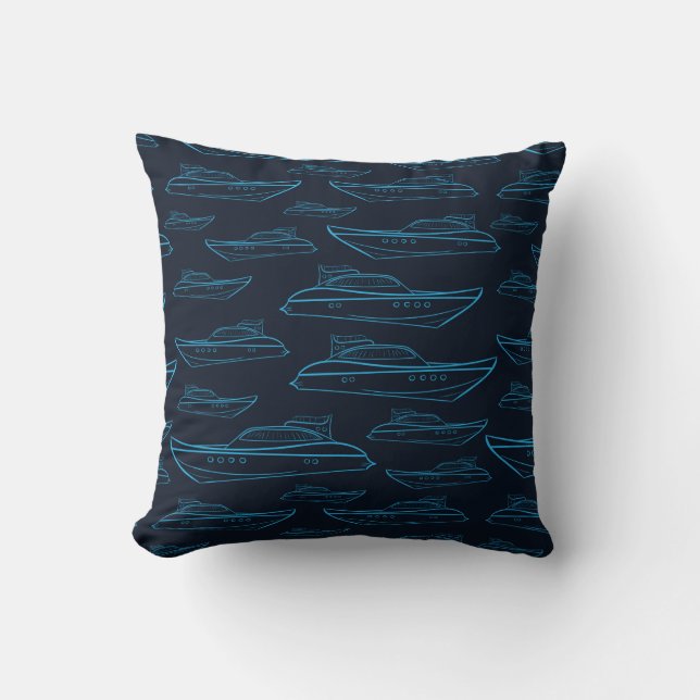 Blue Yacht Pattern Cushion (Front)