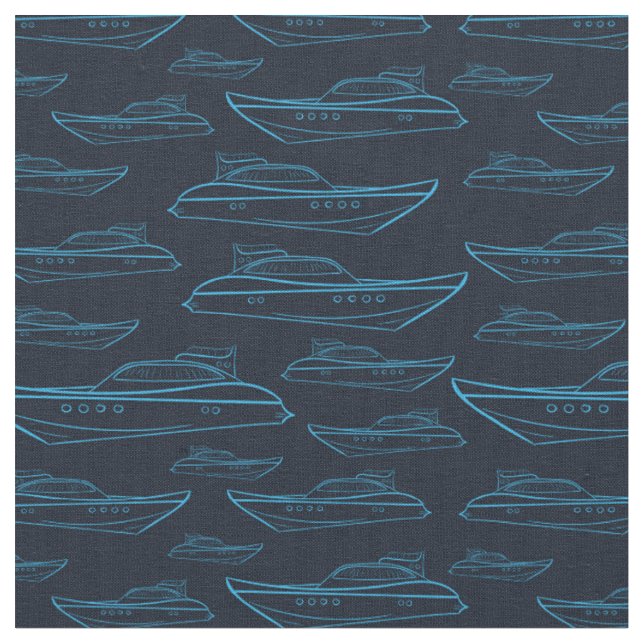 Blue Yacht Pattern Fabric (Close Up)
