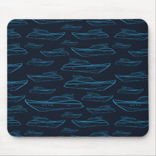 Blue Yacht Pattern Mouse Pad