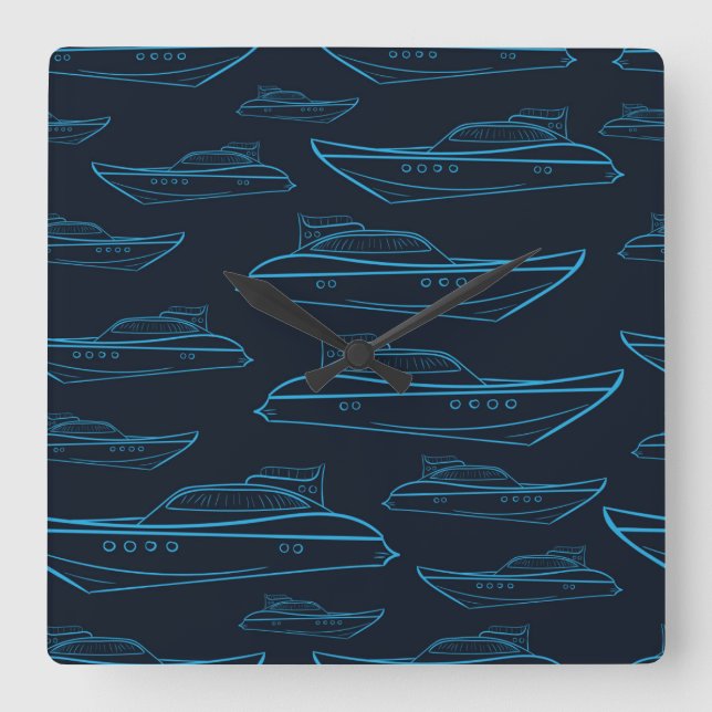 Blue Yacht Pattern Square Wall Clock (Front)