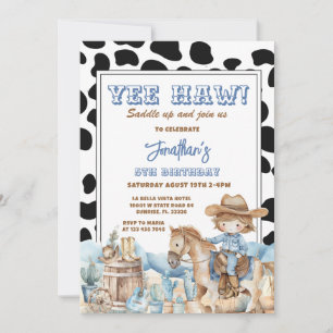 Blue Yee haw! Western Cowboy 5th Rodeo Birthday Invitation