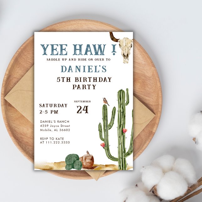 Blue Yee Haw Western Rodeo Cowboy Birthday  Invitation (Creator Uploaded)