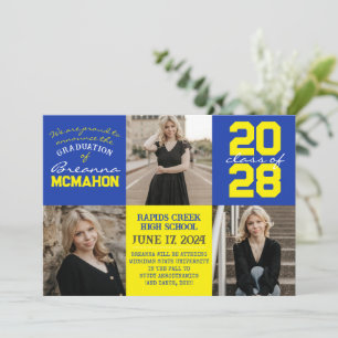 Blue & Yellow 4 Photo Graduation Announcement