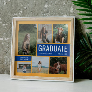 Blue & Yellow 6 Photo Graduation Poster
