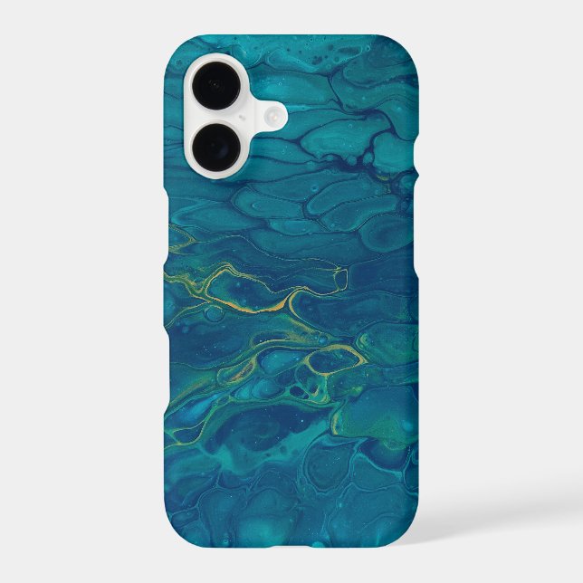 Blue & Yellow Abstract Marble Mosaic Fluid Art iPhone Case (Back)