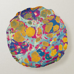 Blue & Yellow Abstract Print Round Throw Pillow