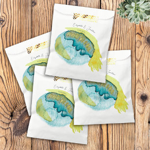 Blue Yellow Abstract Watercolor Art Unique Wedding Favour Bags