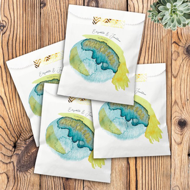 Blue Yellow Abstract Watercolor Art Unique Wedding Favour Bags (Creator Uploaded)