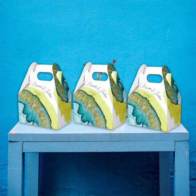 Blue Yellow Abstract Watercolor Art Unique Wedding Favour Box (Creator Uploaded)