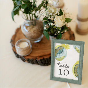 Blue Yellow Abstract Watercolor Art Unique Wedding Table Number