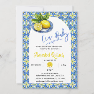 Blue Yellow Amalfi Ciao Baby Lemon Baby Shower Invitation
