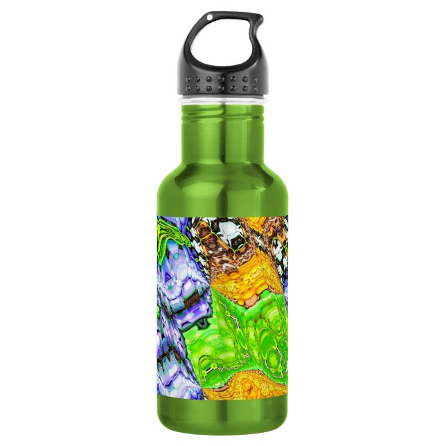 Blue, Yellow and Green Fluid Abstract Water Bottle (Front)