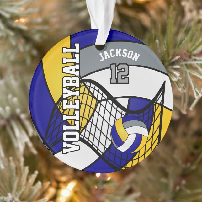 Blue, Yellow and Grey Volleyball Ornament (Tree)
