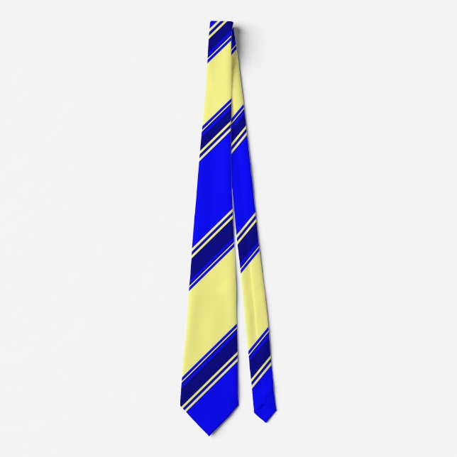 Blue Yellow and Navy Alternating Striped Tie (Front)