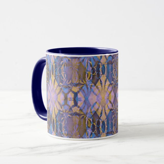 Blue, Yellow and Purple Batik Style Mug (Front Left)