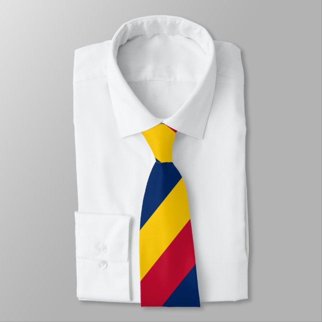 Blue Yellow and Red Regimental Stripe Tie (Tied)