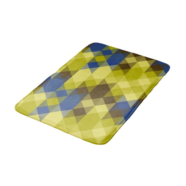 Blue Yellow and tan geometric Bath Mat (Angled)