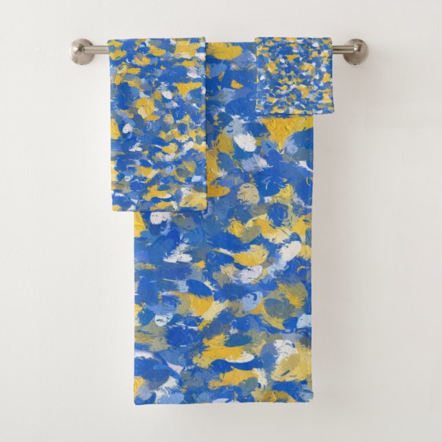 Blue, Yellow and White Paint Splashes  Bath Towel Set (Insitu)
