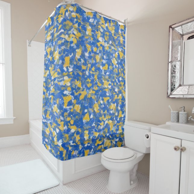 Blue, Yellow and White Paint Splashes  Shower Curtain (In Situ)