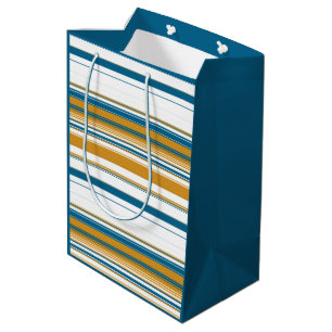 Blue Yellow and White Stripes   Medium Gift Bag