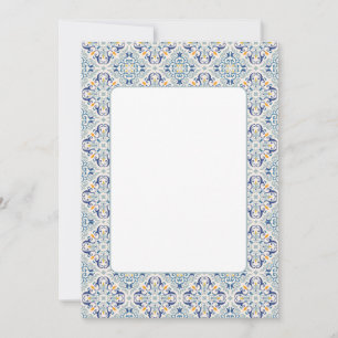 Blue, yellow and white tile border blank invitation