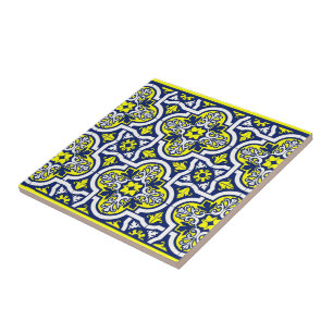 Blue Yellow and White Vintage Design Ceramic Tile
