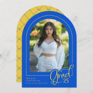 Blue Yellow Arch Photo Graduation Announcement