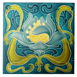 Blue & Yellow Art Nouveau Wall Tile