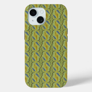Blue Yellow Artdeco in Retro Style iPhone 15 Case