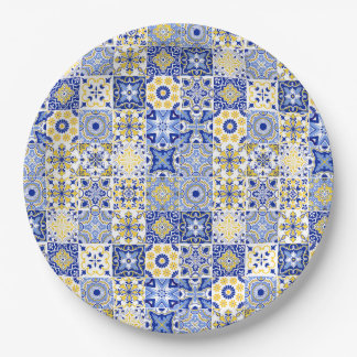 Blue & Yellow Azulejo Portuguese Majolica Mosaic Paper Plate
