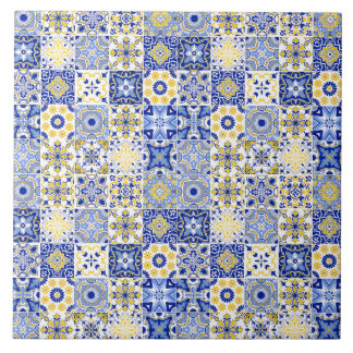 Blue & Yellow Azulejo Portuguese Majolica Mosaic Tile