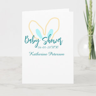 Blue yellow baby shower name date animal ear cute holiday card