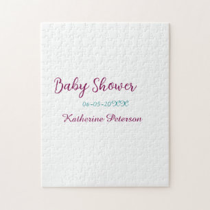 Blue yellow baby shower name date animal ear cute  jigsaw puzzle